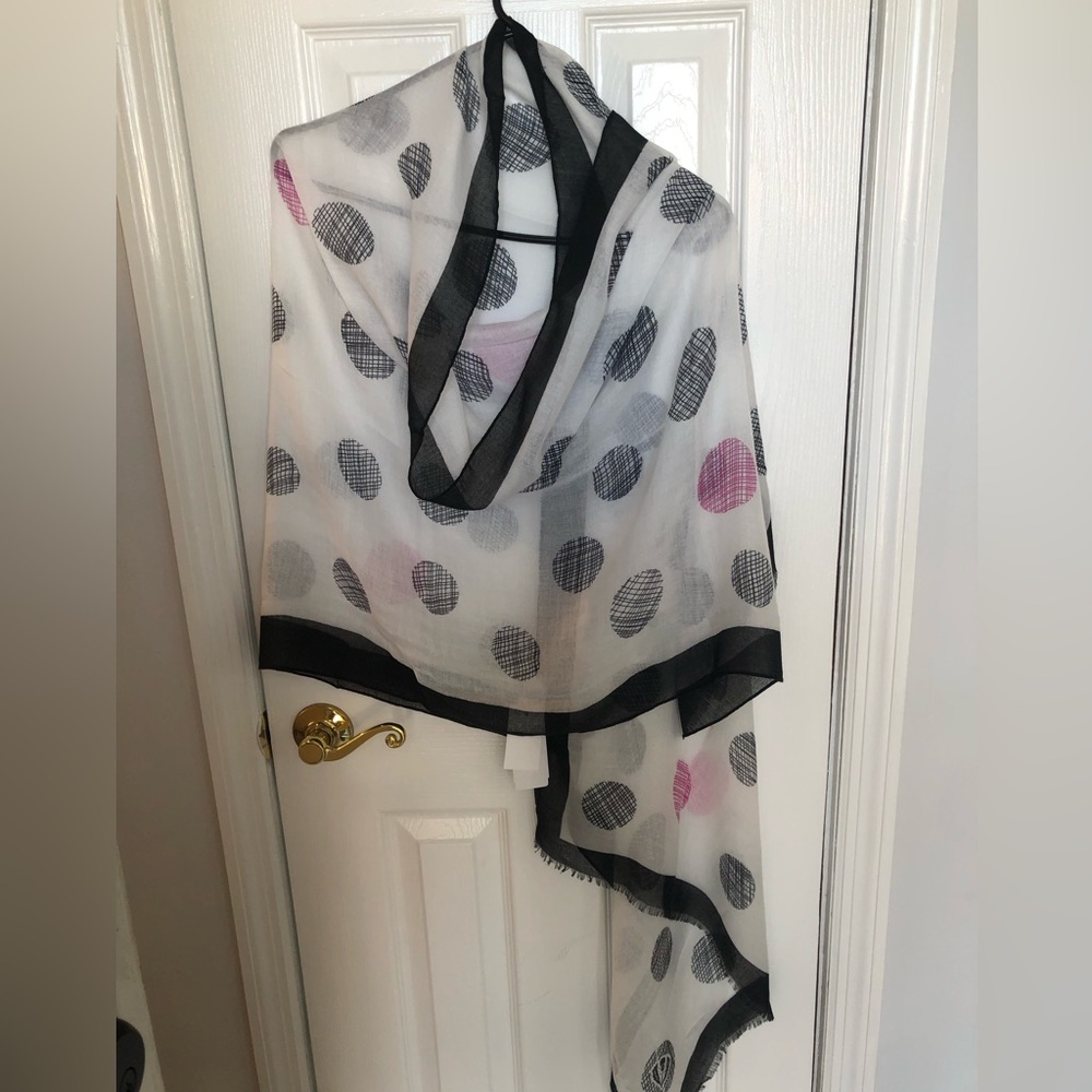 V. Fraas Polka Dot Sheer Scarf with Black Trim